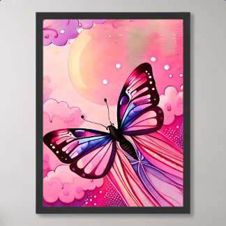 Póster pintura de mariposa mosca en la nube sol de la tar