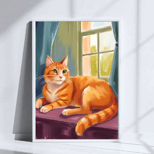 Póster Pintura de mascota de gato atigrado naranja en acu
