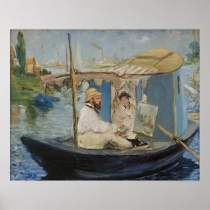 Póster Pintura de Monet en su barco Studio por Manet