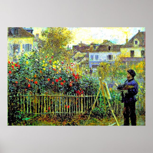 Póster Pintura de Monet en su jardín en Argenteuil (Frente)