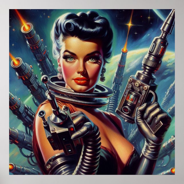 Póster Pintura de mujer de ciencia ficción retro (Frente)