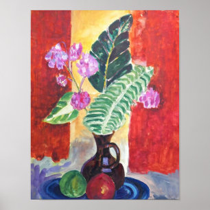 Póster Pintura de naturaleza muerta floral vibrante en ar
