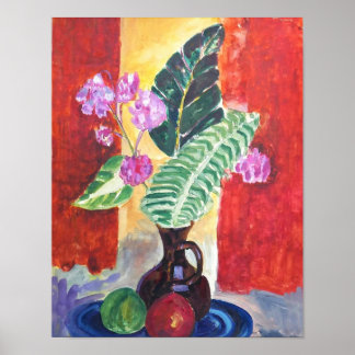 Póster Pintura de naturaleza muerta floral vibrante en ar