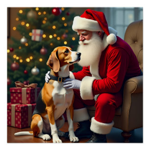 Póster Pintura de Navidad de Beagle Conoce a Santa