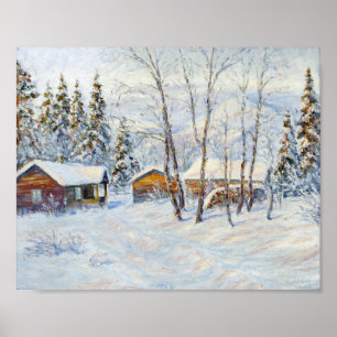 Póster Pintura de Navidades de la granja Winter Mountain