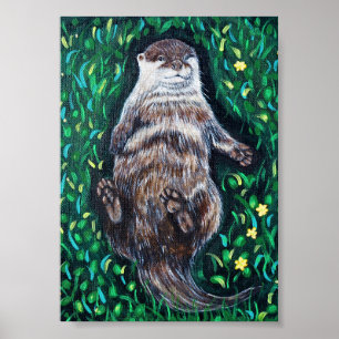 Póster Pintura de nutria de río relajada