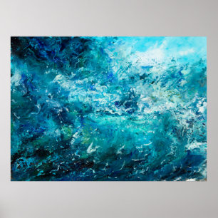 Póster pintura de óleo abstracta que muestra olas en el o