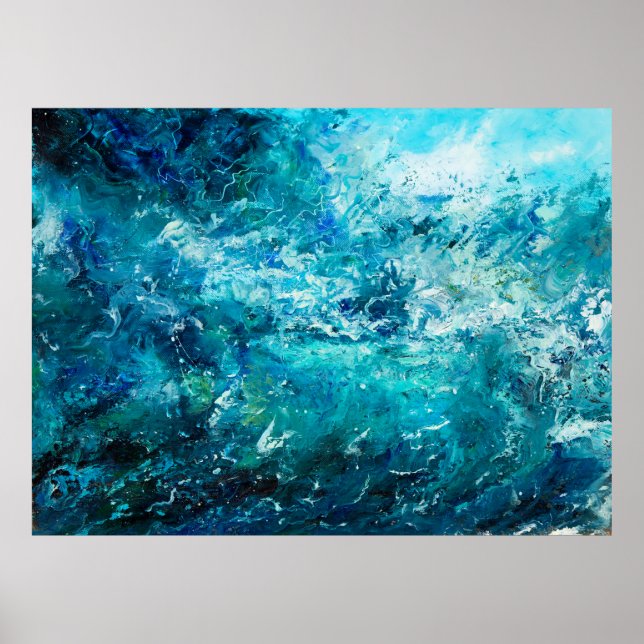 Póster pintura de óleo abstracta que muestra olas en el o (Frente)