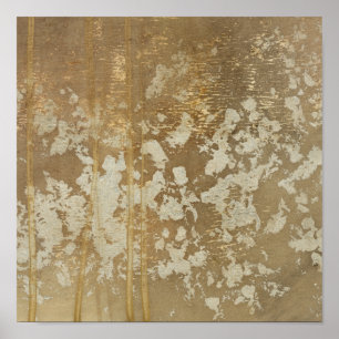 Póster Pintura de oro abstracta con espectros plateados