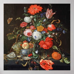 Póster pintura de ostras de frutas de Heem Flowers