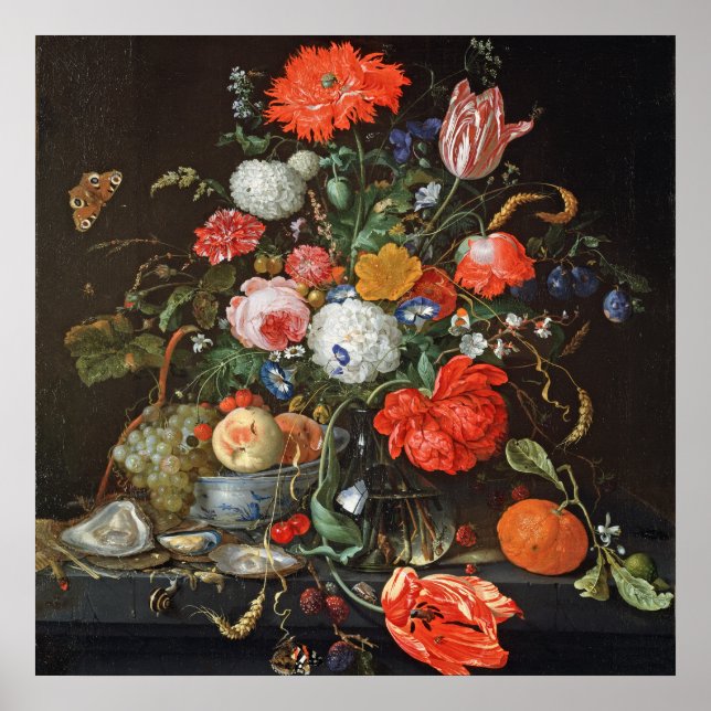 Póster pintura de ostras de frutas de Heem Flowers (Frente)