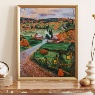 Póster Pintura de Otoño en Acuarela campo
