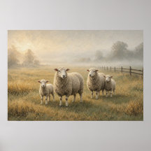 Pintura de ovejas de rebaño de pasto tardío