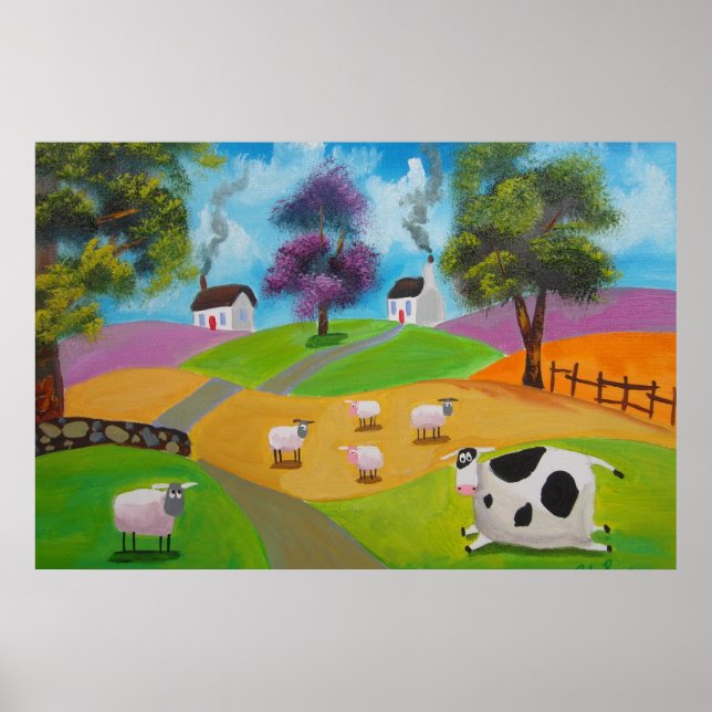 Póster Pintura de ovejas y vacas de Gordon Bruce (Frente)