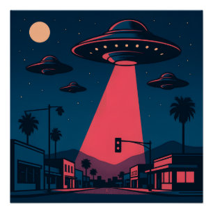 Póster Pintura de OVNI estilo MCM de arte pop