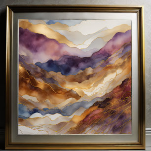 Póster Pintura de paisaje abstracto acuarela oro 1:1