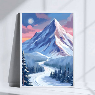 Póster Pintura de paisaje de naturaleza invernal de monta