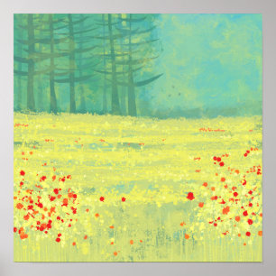 Póster Pintura de paisaje de prado