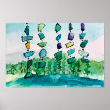 Pintura de paisaje de vidrio azul de Lake Chimes
