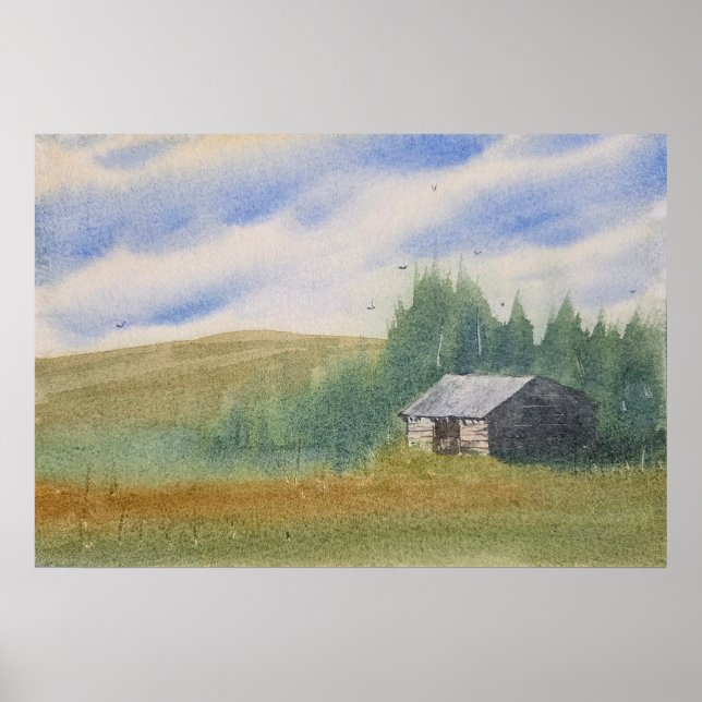 Póster Pintura de paisaje en acuarela (Frente)