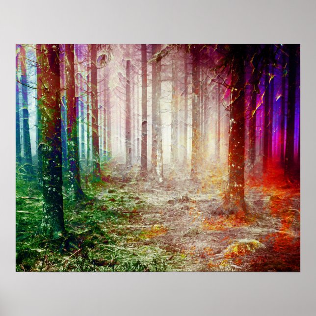 Póster Pintura de paisaje forestal de bosques exuberantes (Frente)