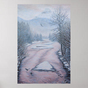 Póster Pintura de paisaje invernal 9 águilas río Cheakamu