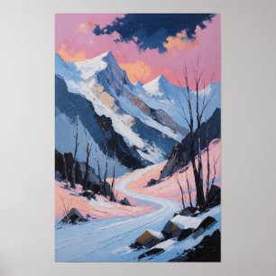 Póster Pintura de paisaje invernal de la carretera de la 