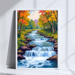Póster Pintura de paisaje natural de cascada