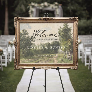 Póster Pintura de paisaje vintage elegante para bienvenid