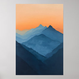 Póster Pintura de paisajes de la montaña Sky Naranja Vint