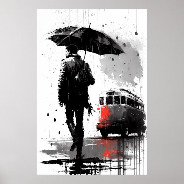 Póster Pintura de parada de autobús de ensueño (Frente)