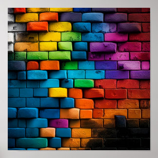 Póster Pintura de pared de ladrillo multicolor