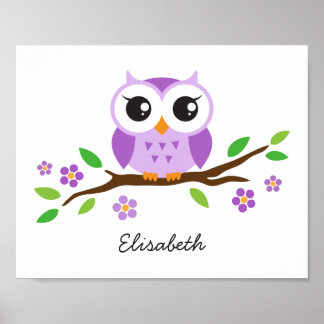 Póster Pintura de pared personalizada de lechuza morada p