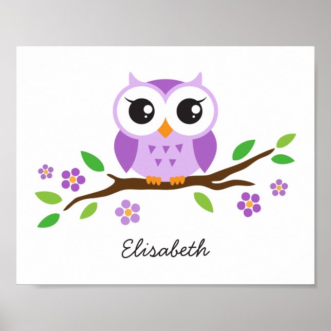 Póster Pintura de pared personalizada de lechuza morada p (Frente)