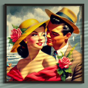 Póster Pintura de parejas retro de los años 1950