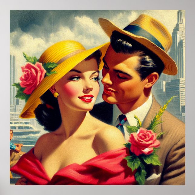 Póster Pintura de parejas retro de los años 1950 (Frente)