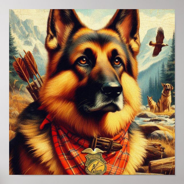 Póster Pintura de pastor alemán vintage (Frente)