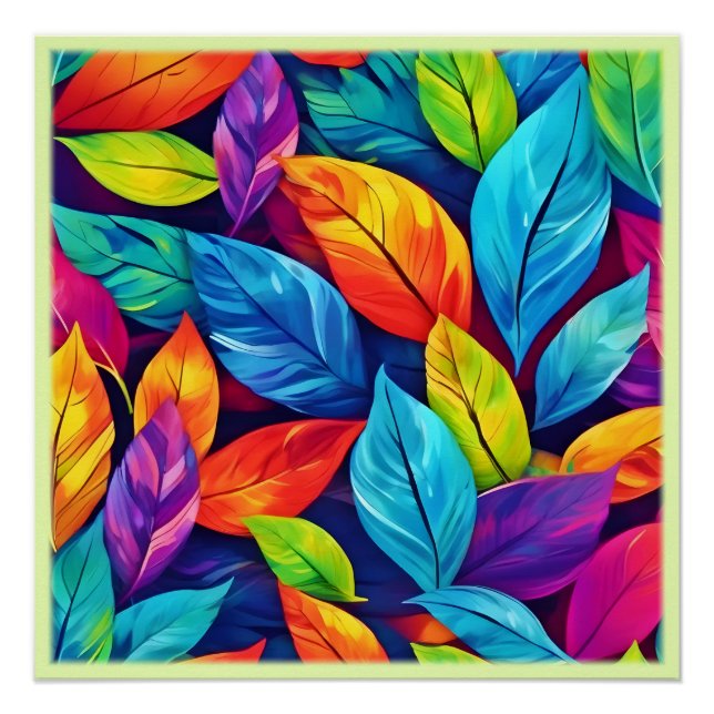 Póster Pintura de patrón de follaje colorido (Anverso)