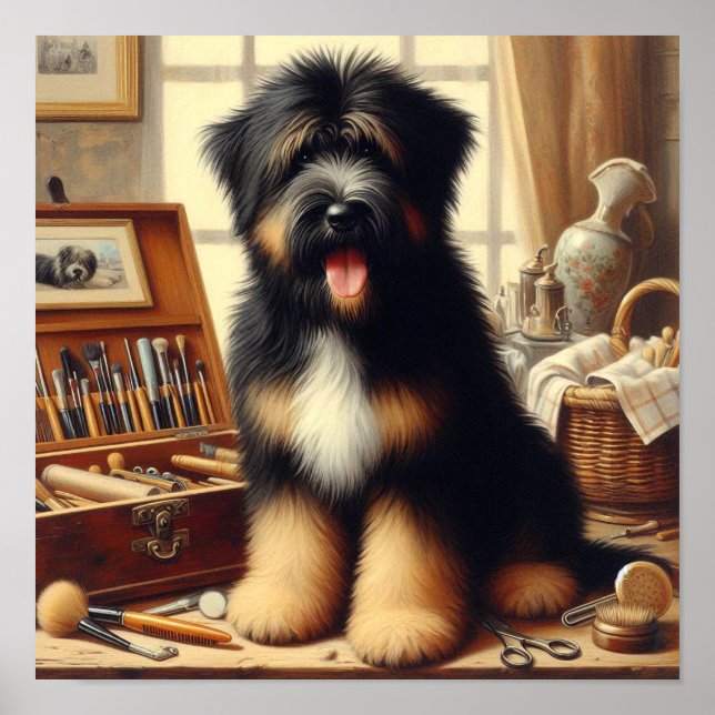 Póster Pintura de perro de Briard (Frente)