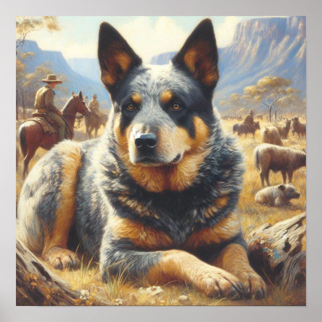 Póster Pintura de perro de ganado antiguo de Australia (Frente)