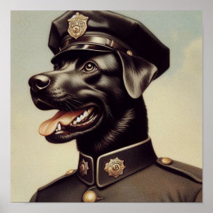 Póster Pintura de perro de la policía de época