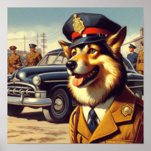 Póster Pintura de perro de la policía retro