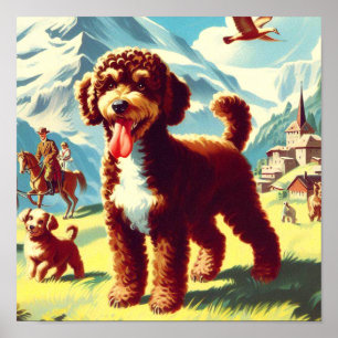 Póster Pintura de perro de ladrillo vintage Lagotto Romag
