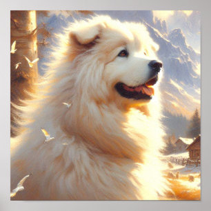 Póster Pintura de Perro de los Grandes Pirineos Vintage