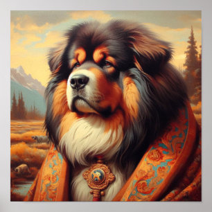 Póster Pintura de perro de mastiff tibetano vintage