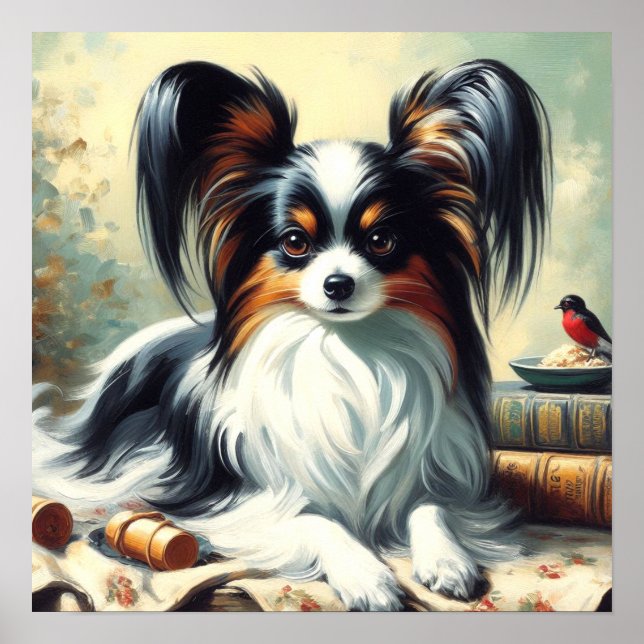 Póster Pintura de perro de Papillon de época (Frente)