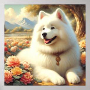 Póster Pintura de perro de Samoyed de época
