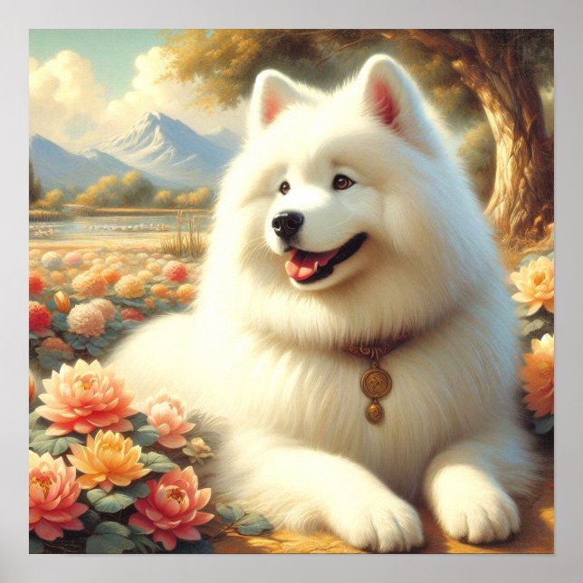 Póster Pintura de perro de Samoyed de época (Frente)