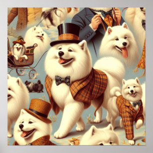 Póster Pintura de perro sin soldadura de vintage Samoyed