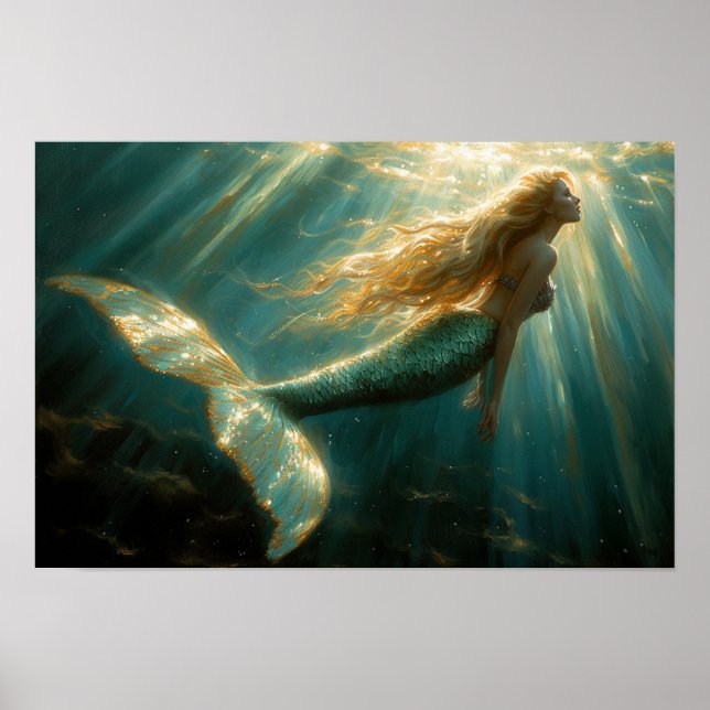 Póster Pintura de petróleo de una sirena (Frente)